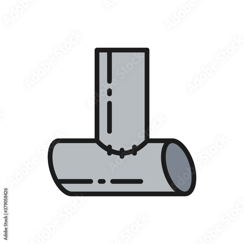 Vector metal welded pipes, welding flat color line icon.