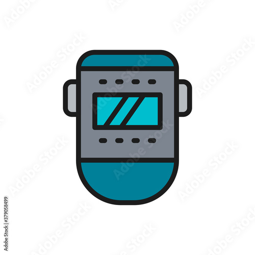 Vector welder mask, face protection flat color line icon.
