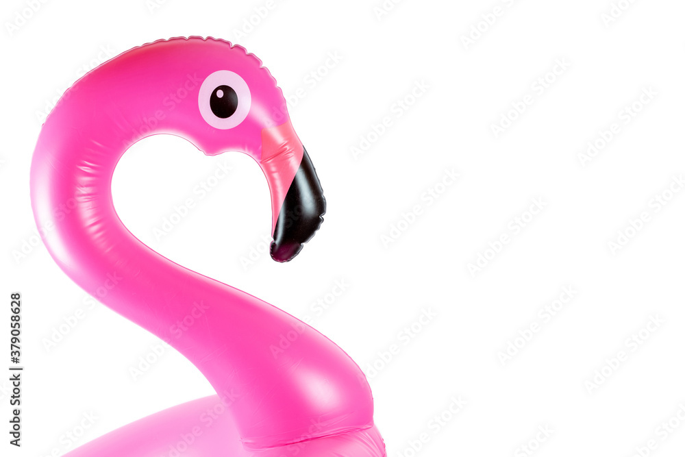 Summer fun isolated. Pink pool inflatable flamingo for summer beach isolated on white background. Funny bird toy for kids. Summer fun isolated. Pink pool inflatable flamingo for summer beach isolated on white background. Funny bird toy for kids.