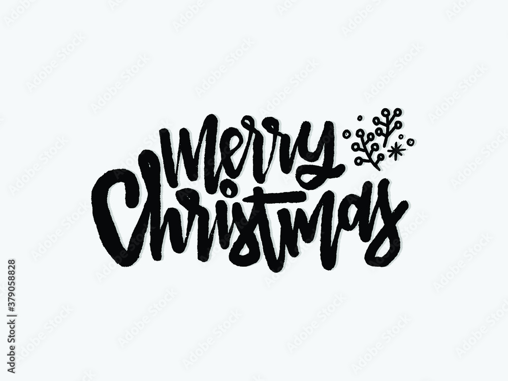 Merry Christmas. Hand written lettering isolated on white background.Vector template for poster, social network, banner, cards.	