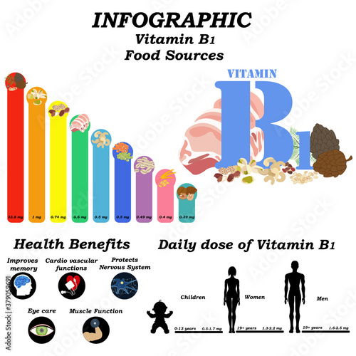 Vitamin B1 infographic health benefit vector illustration