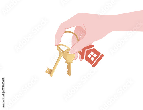 Hand giving house key to another hand template for sale or rent home concept heal estate agent flat vector illustration on white background
