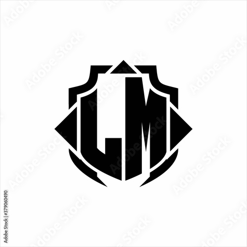 LM Logo monogram with shield line and 3 arrows shape design template on white background