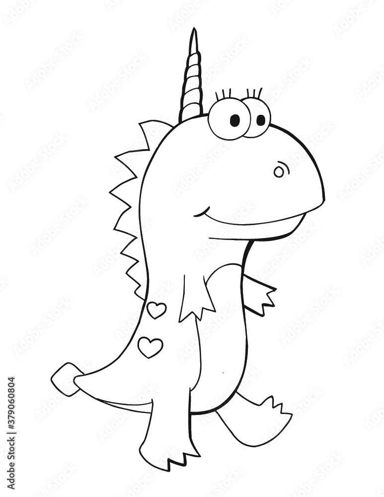 Cute Monster Dinosaur Coloring Book Page Vector Illustration Art Stock ...