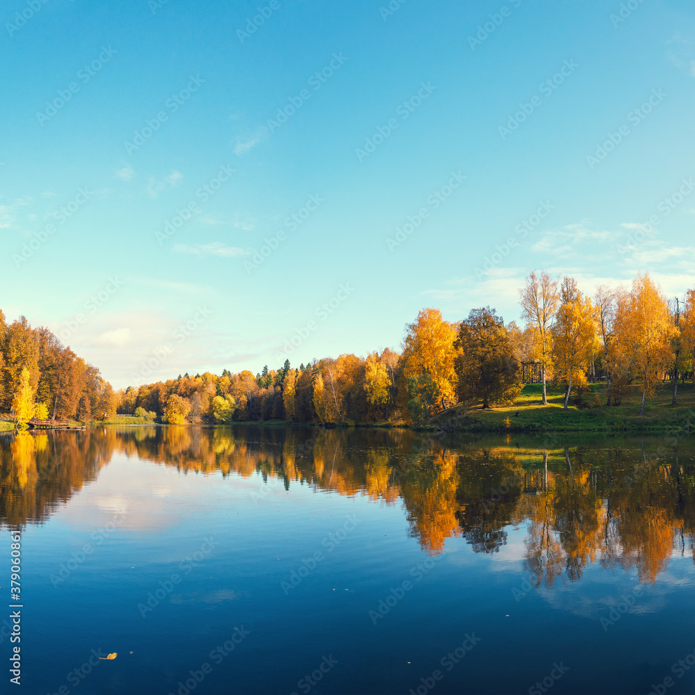 Obraz premium autumn trees reflected in water