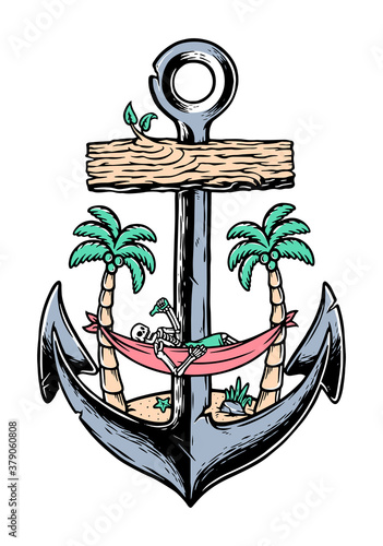 Beach skull and old anchor