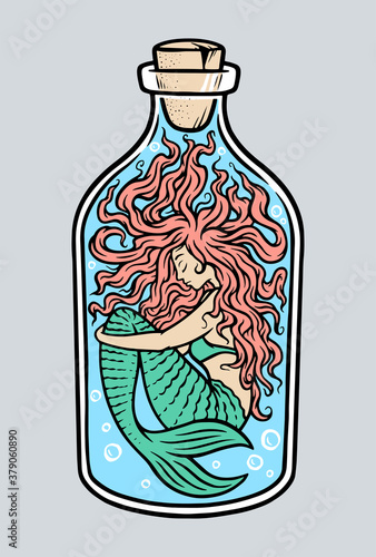 Mermaid in the bottle illustration