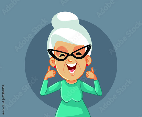 Happy Smiling Elderly Woman Holding Thumbs Up