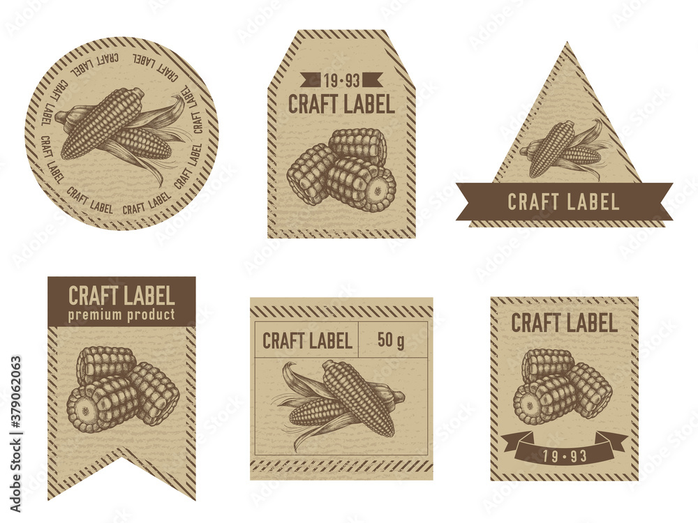Craft labels vintage design with illustration of corn