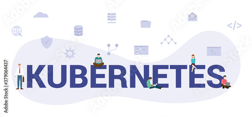 kubernetes concept with modern big text or word and people with icon related modern flat style
