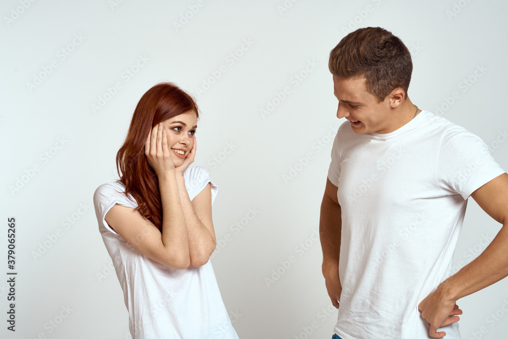 Portrait of man and woman family love emotions light background close-up cropped view Portrait of man and woman family love emotions light background close-up cropped view