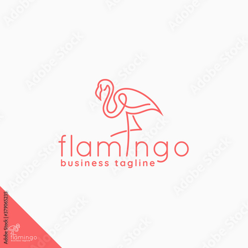 Flamingo logo with simple Line Art style concept
