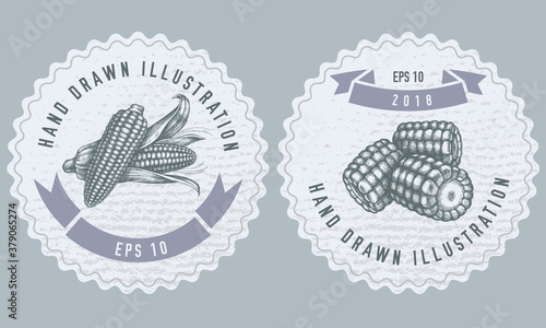 Monochrome labels design with illustration of corn
