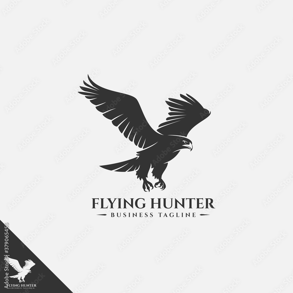 Fototapeta premium Eagle Logo with Flying Hunter design concept