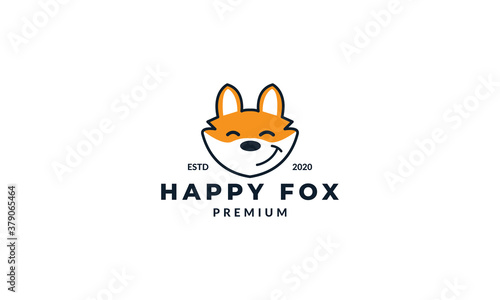 illustration cute fox head face smile happy logo design icon cartoon
