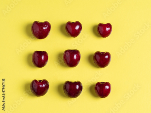 top view of the square-shaped cherries. Healthy food, vegetarian cuisine, fresh fruit, flat lay