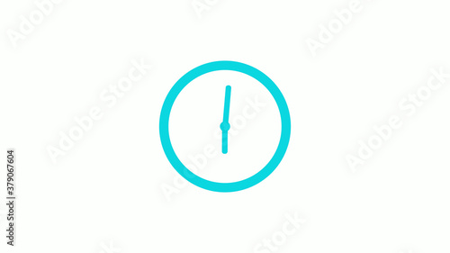 New cyan color circle 12 hours clock icon on white background,clock icon