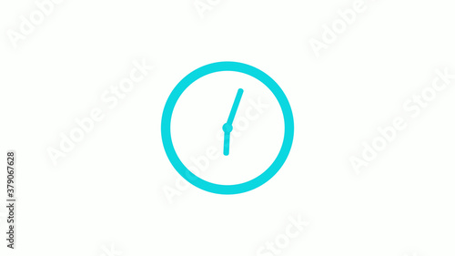 New cyan color circle 12 hours clock icon on white background,clock icon