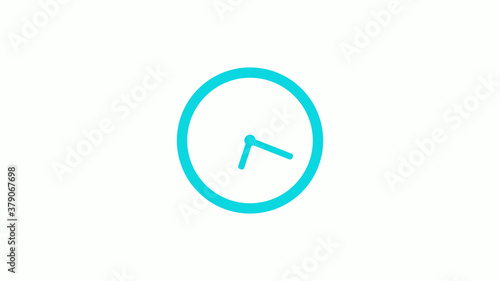 New cyan color circle 12 hours clock icon on white background,clock icon