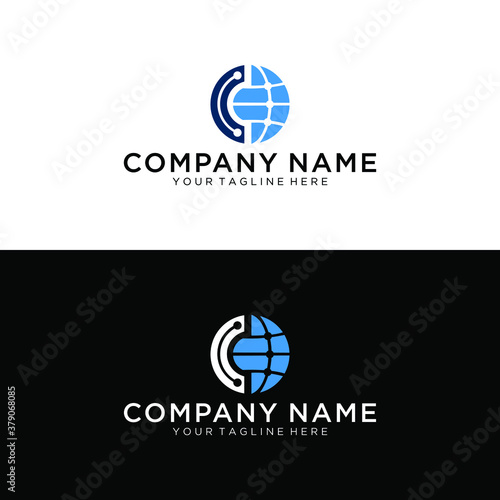 Sphere Logo Circle abstract design Technology Global communication vector template linear style. Neural network Artificial intelligence AI internet web Logotype concept icon.