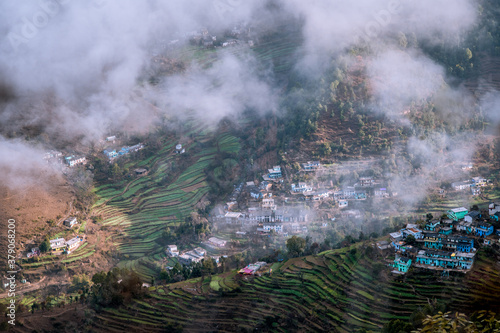 Clouds gathered over the scenic mountain village of Pithoragarh, Uttarakhand. India