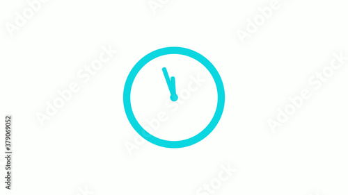 Amazing circle cyan color 12 hours clock icon on white background,circle clock icon without trick