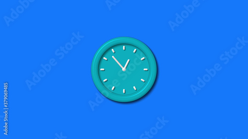 New cyan color 3d wall clock isolated on blue background,12 hours clock isolated