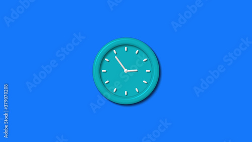 New cyan color 3d wall clock isolated on blue background,wall clock