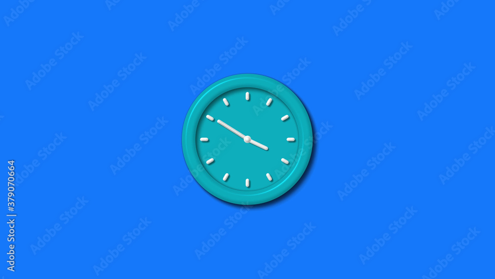 New cyan color 3d wall clock isolated on blue background,wall clock