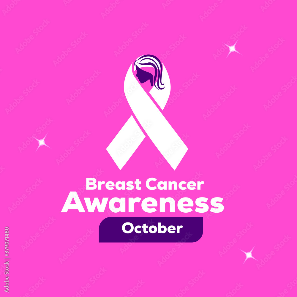 Obraz premium Vector Breast Cancer Awareness Calligraphy Poster Design. Stroke Pink Ribbon. October is Cancer Awareness Month. 