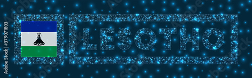 Lesotho badge. Flag of Lesotho in glowing network geometric style. Superb vector illustration.