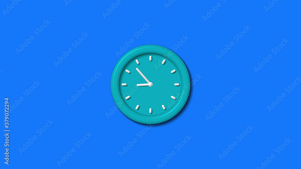 New cyan color 3d wall clock isolated on blue background,3d wall clock New cyan color 3d wall clock isolated on blue background,3d wall clock