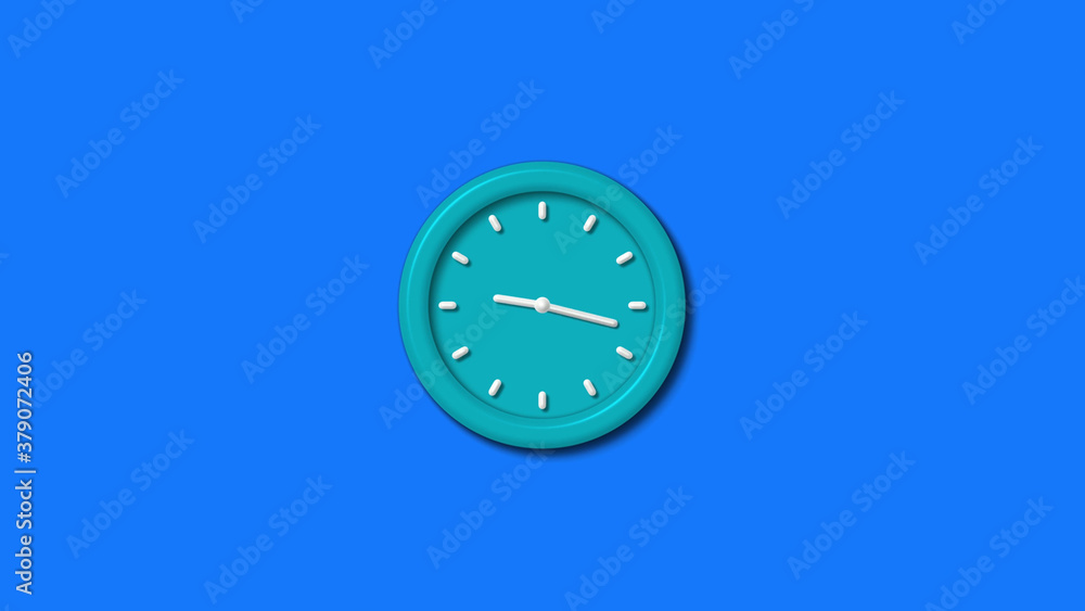 New cyan color 3d wall clock isolated on blue background,3d wall clock New cyan color 3d wall clock isolated on blue background,3d wall clock