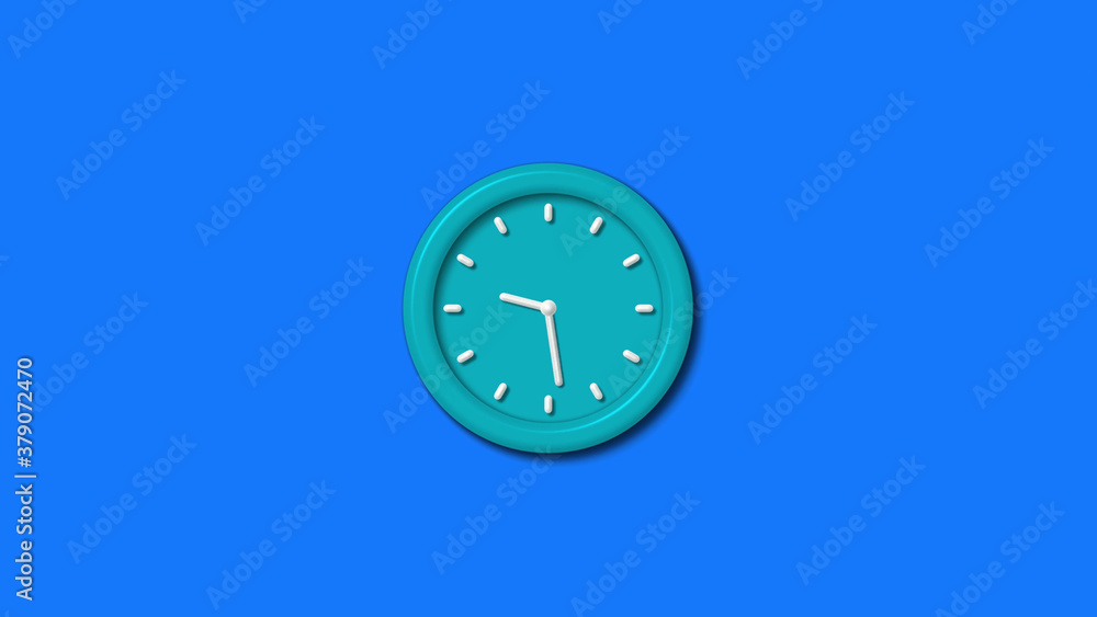 New cyan color 3d wall clock isolated on blue background,3d wall clock New cyan color 3d wall clock isolated on blue background,3d wall clock