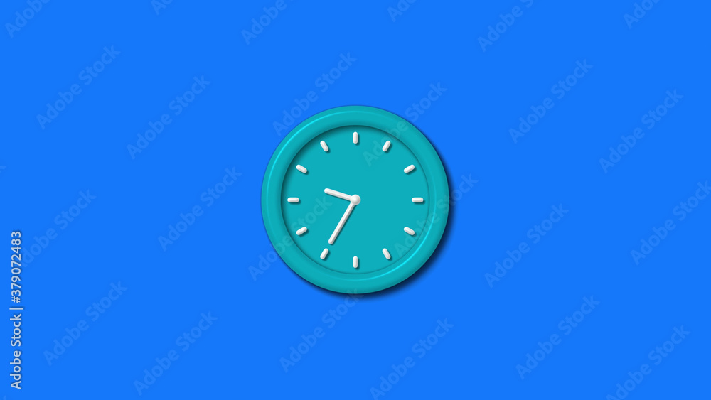 New cyan color 3d wall clock isolated on blue background,3d wall clock New cyan color 3d wall clock isolated on blue background,3d wall clock