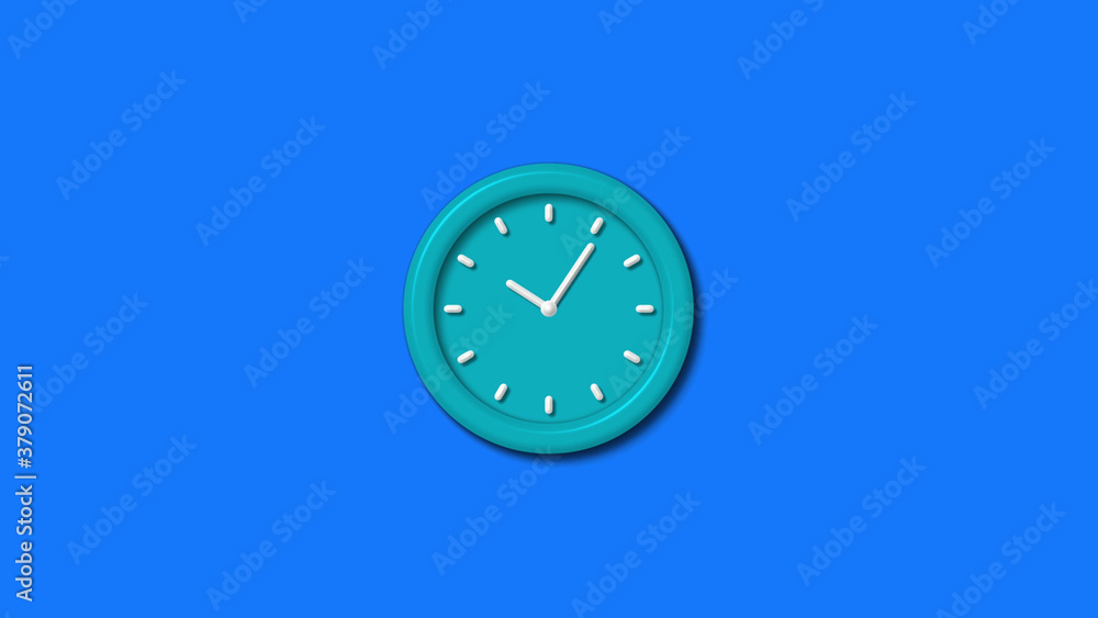 New cyan color 3d wall clock isolated on blue background,3d wall clock