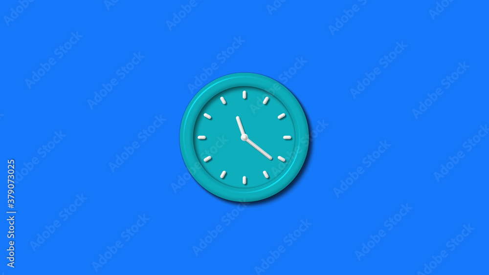 New cyan color 3d wall clock isolated on blue background,3d wall clock New cyan color 3d wall clock isolated on blue background,3d wall clock