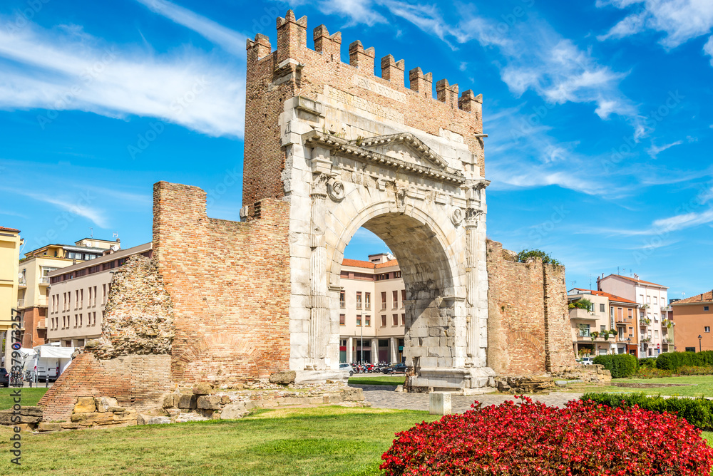 View at the Ancient building of Augustus Arch in Rimini - Italy