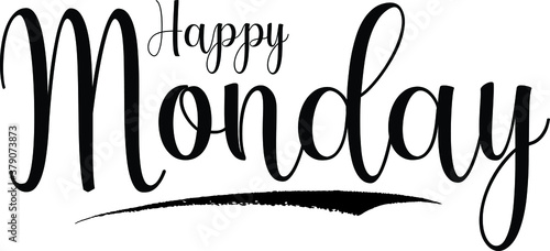 Happy Monday Calligraphy Handwritten Black Color Text On Yellow 
Background