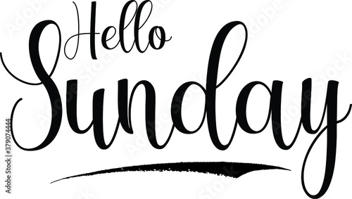 Hello Sunday Calligraphy Handwritten Black Color Text On Yellow 
Background