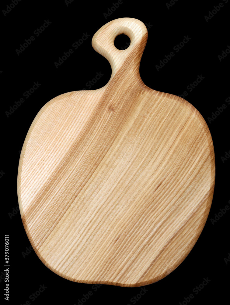 Wooden handmade kitchen board carved in the shape of an apple isolated Wooden handmade kitchen board carved in the shape of an apple isolated