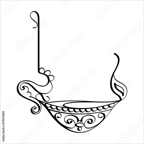 Diwali Diya Pen Ink Style M_2009001