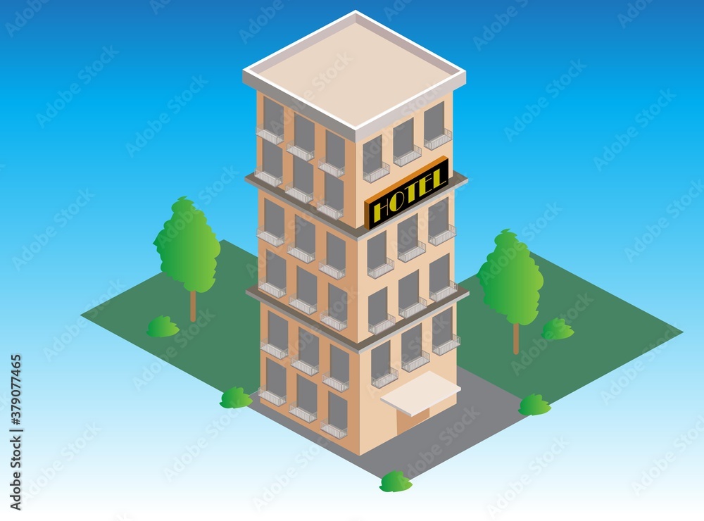 Isometric Hotel Buiding and Icon