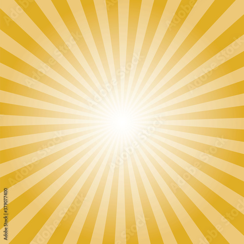 Sunburst background. Mustard yellow radiate sun beam burst effect. Sunbeam light flash boom. Sunrise glow burst. Solar radiance glare, retro design illustration.