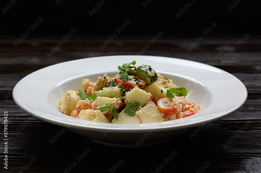 Dietary food apple qunoa salad with cucumber