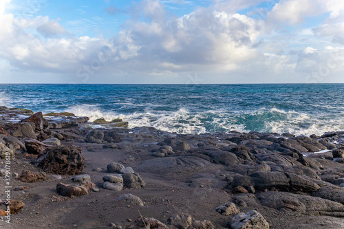 Big waves on the rocky coast. Hawaii