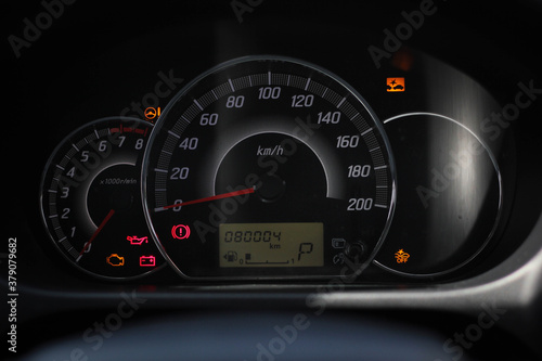 car​ instrument panel, car​ speen motor of​ night, car​ dashboard​ modern​ automobile control​illuminated panel​ speed display.