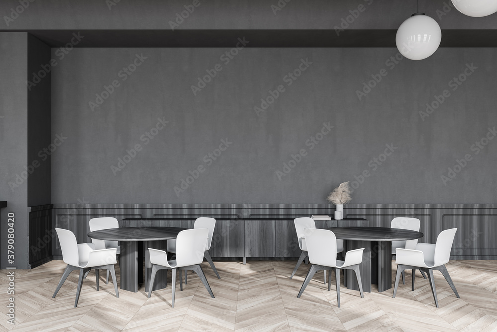Gray and wooden restaurant interior
