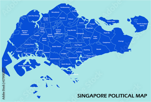Singapore political map divide by state colorful outline simplicity style. Vector illustration.	
