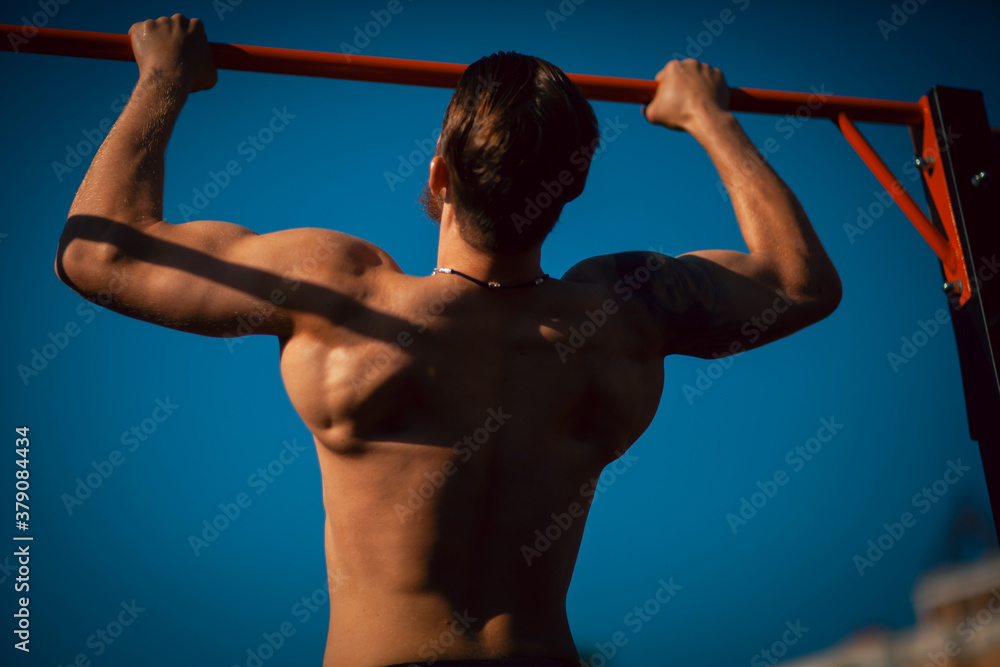 Athletic young man maker workout in morning Athletic young man maker workout in morning